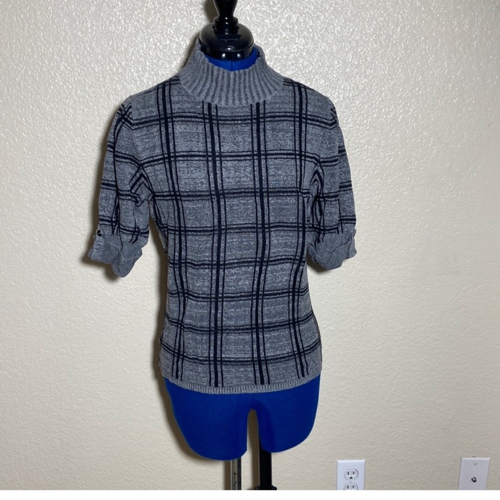 Style & Co. Gray Plaid Short-Sleeve Turtleneck Sweater